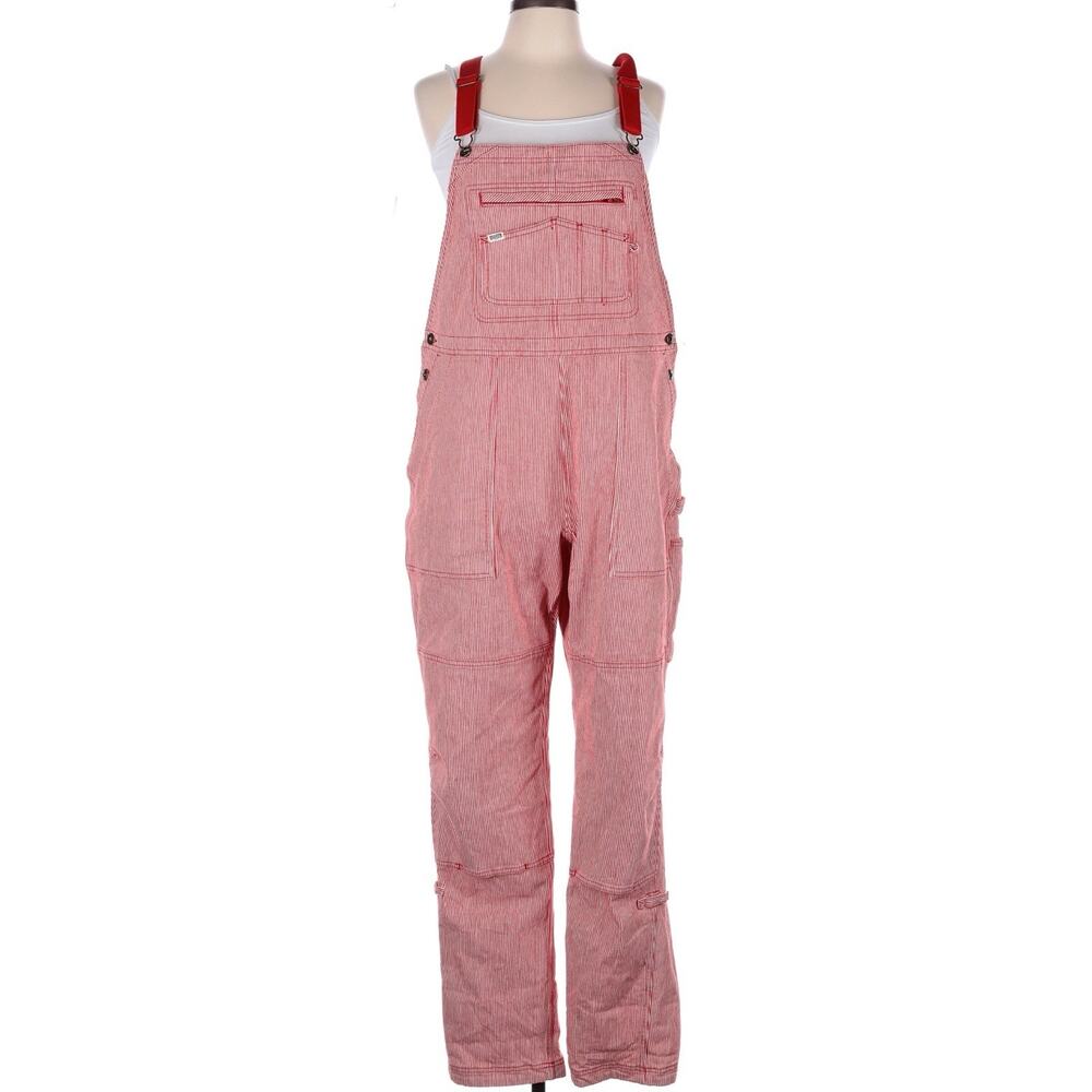 Duluth Trading Women’s L Red White Hickory Stripe Railroad Overalls Workwear Bib - Picture 4 of 10